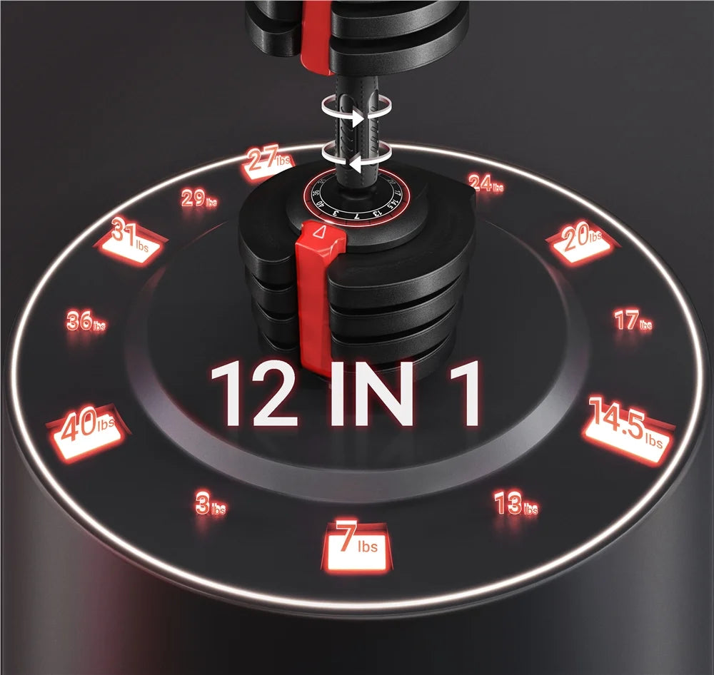 SwiftTrend™ Adjustable Dumbbell Set – 40LB Quick-Select Weights with Anti-Slip Handle & Storage Tray